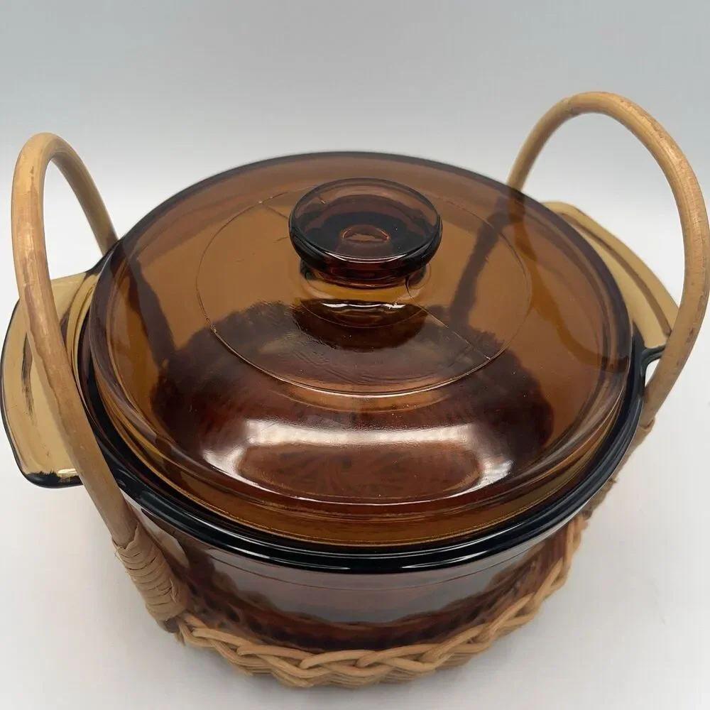 Anchor Hocking Fire King 1436 Brown 1Q Casserole Dish USA With Lid Ribbed VTG